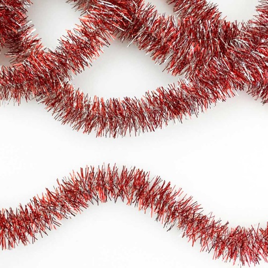 Red and Gold Metallic Wired Tinsel Trim or Garland ~ 7/8" wide ~ 10 meter length